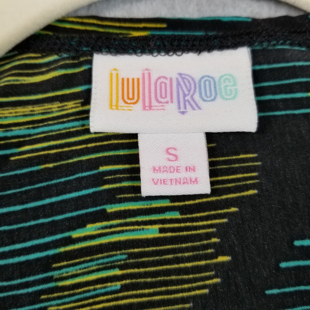 LuLaRoe Joy Vest Women S Small Green Yellow Zig Zag Abstract Sleeveless Duster - Picture 5 of 10